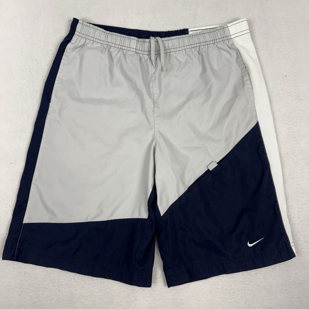 Nike Boys Youth Large 14-16 Athletic Shorts Navy Gray White Colorblock Mesh